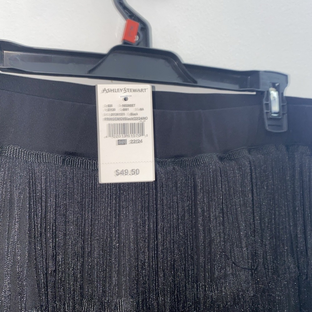 Ashley Stewart Fringe Black MIDI Skirt Size 22/24 NWT - Picture 3 of 5